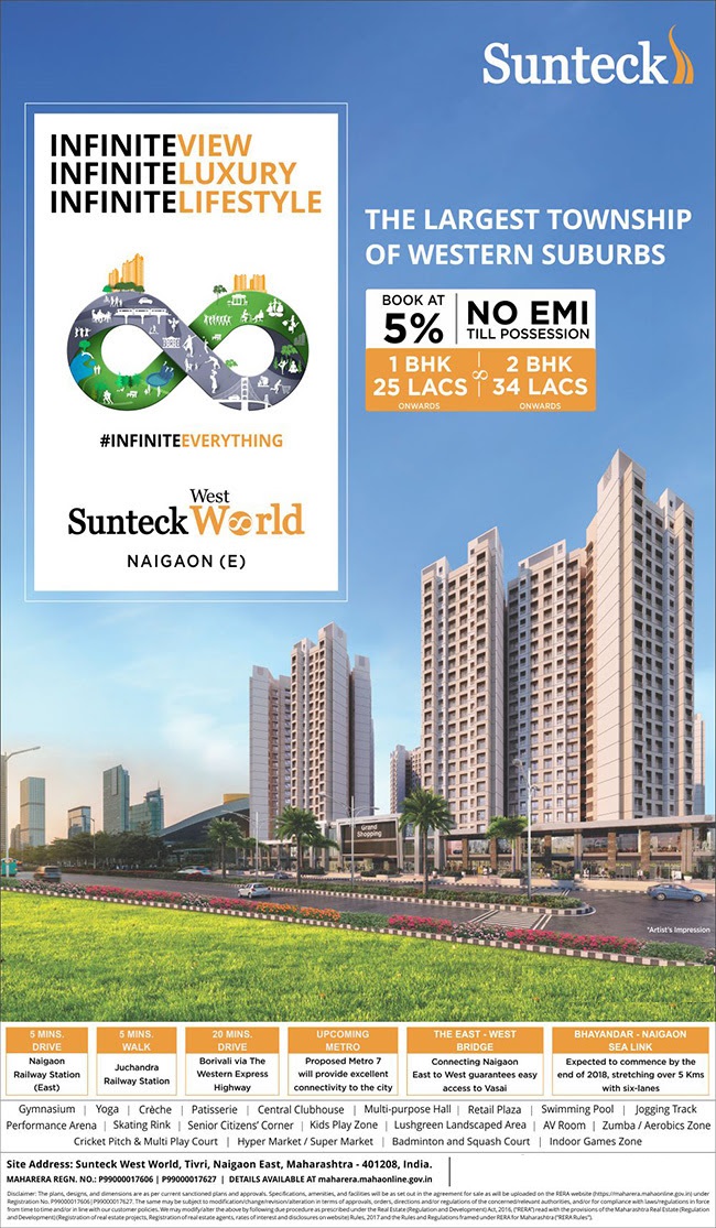 Book 1 & 2 BHK homes @ Rs. 25 Lacs onwards at Sunteck West World in Mumbai
